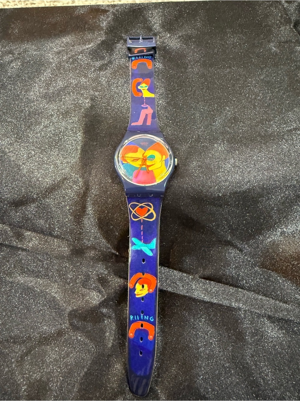Swatch Women's Navy Blue Watch with Multicolor Pop Art Motifs